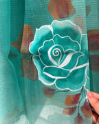 Sea Green Hand Painted Kota Silk Saree, detail view