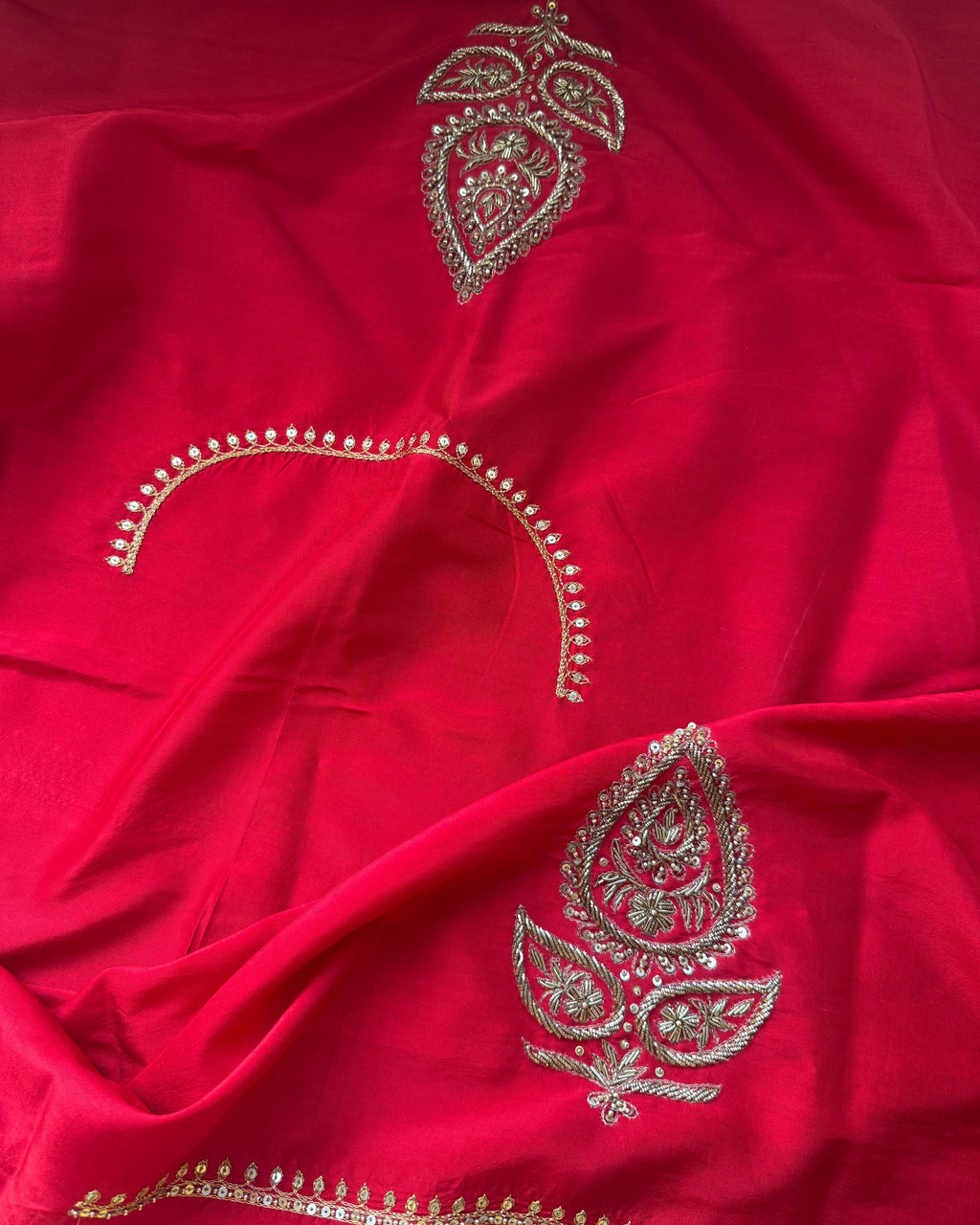 Kota Silk Hand Embroidered Saree in Red