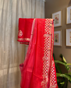 Shaded Kota Silk Gota Work Saree in Red