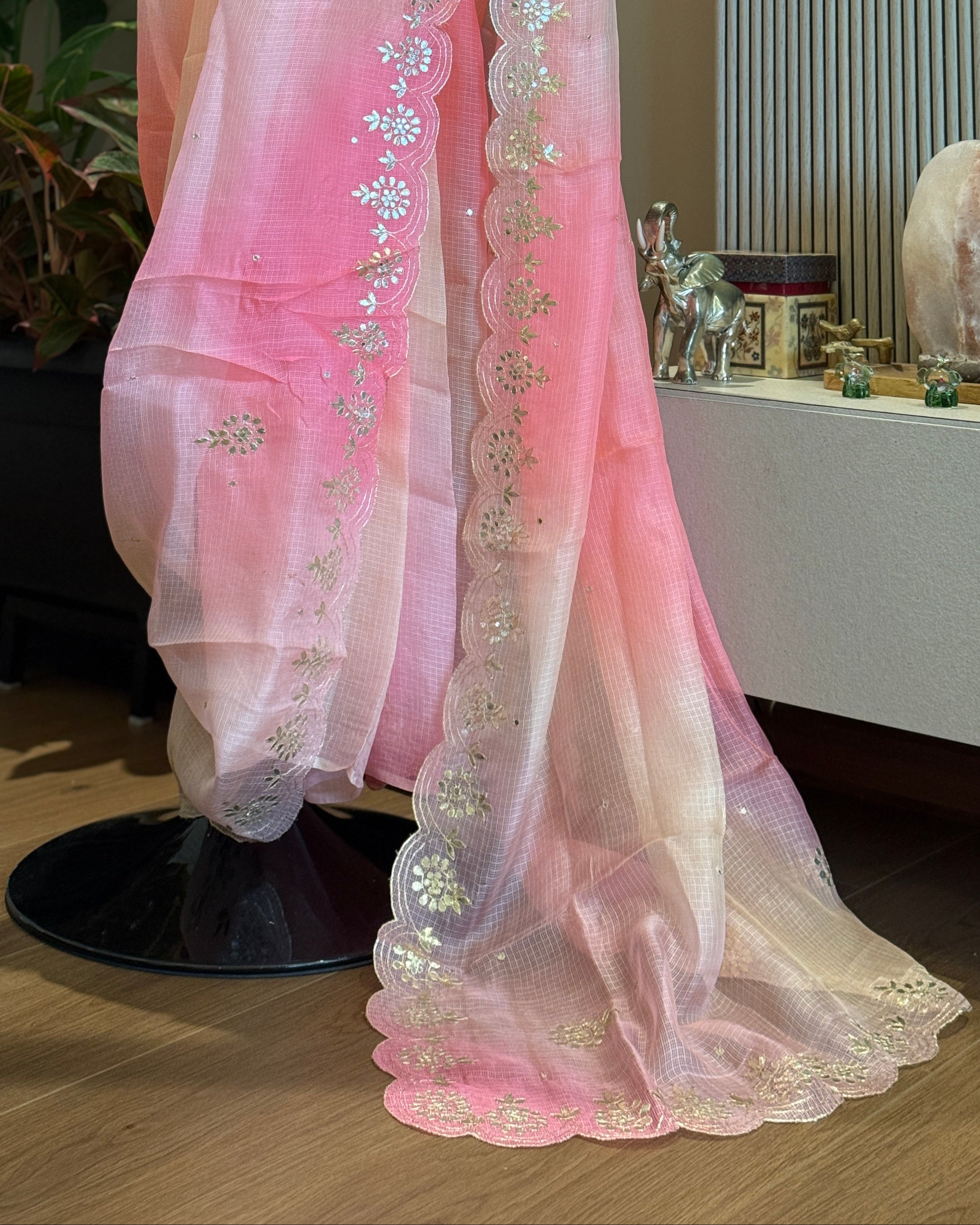 Shaded Kota Silk Gota Work Saree in Blush Pink