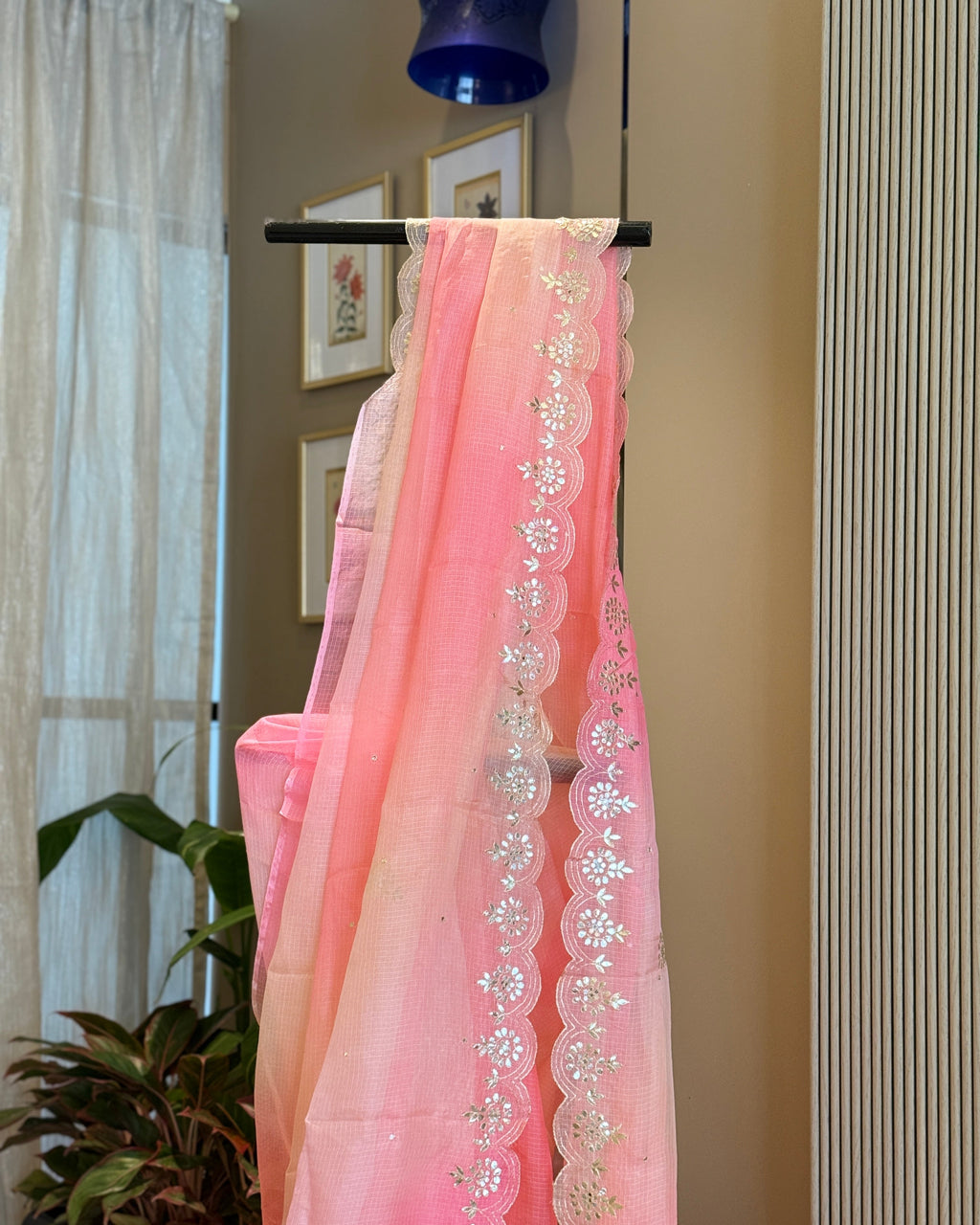 Shaded Kota Silk Gota Work Saree in Blush Pink