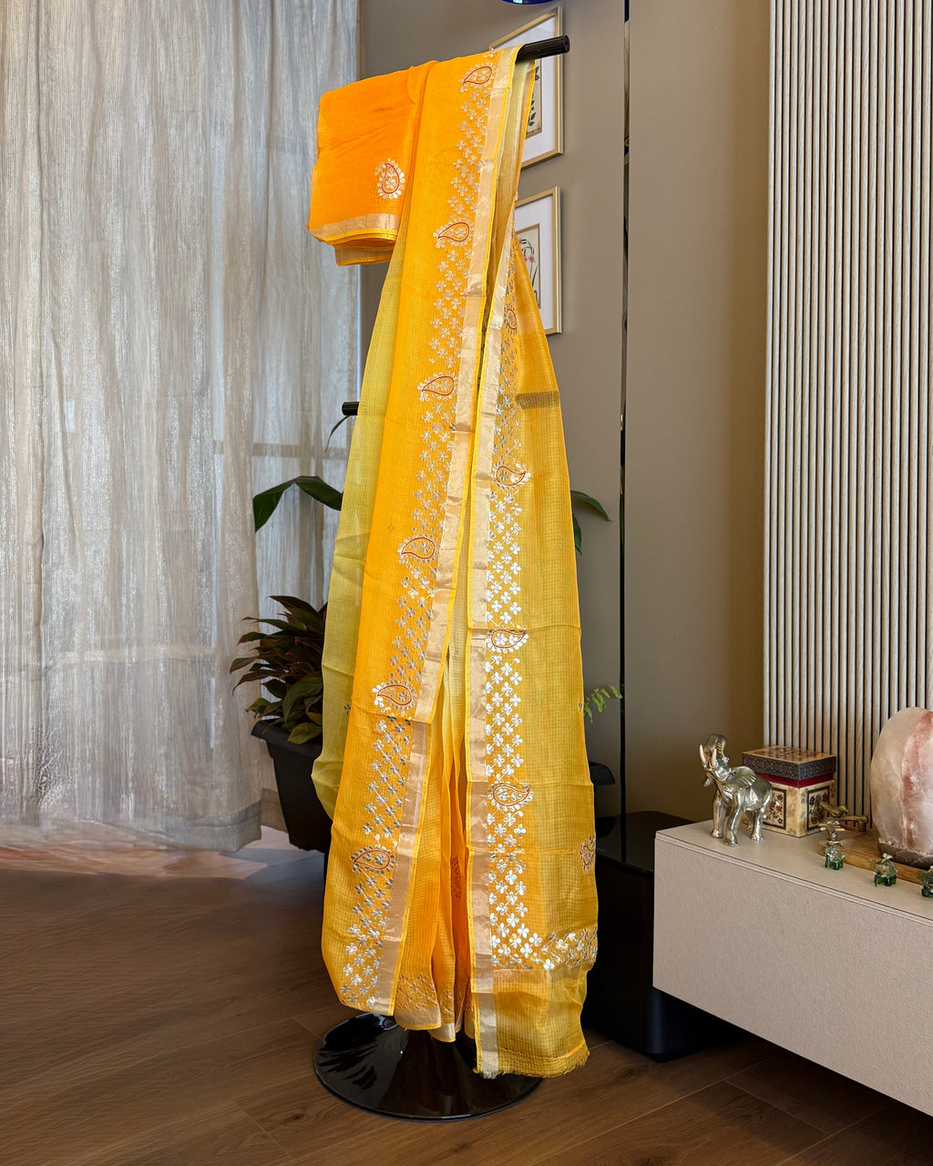 Shaded Kota Silk Gota Work Saree in Yellow