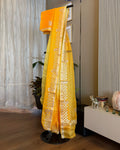 Yellow Gota Patti Kota Silk Saree with gota patti and zari borders, full saree