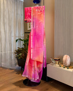 Shaded Kota Silk Embroidered Saree in Orange Pink