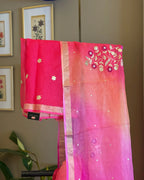 Orange Pink Embroidered Kota Silk Saree, craft and fabric detail