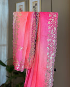 Shaded Kota Silk Pita Work Saree in Coral