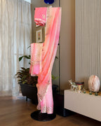Shaded Kota Silk Gota Work Saree in Peach Blush