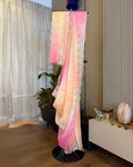 Shaded Kota Silk Pita Work Saree in Yellow Pink