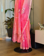 Shaded Kota Silk Embroidered Saree in Coral