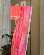 Coral Embroidered Kota Silk Saree, detail view