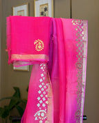 Shaded Kota Silk Gota Work Saree in Pink
