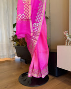 Shaded Kota Silk Gota Work Saree in Pink