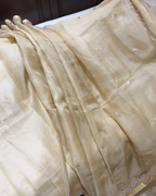 Kota Silk Pita Work Saree in Ivory