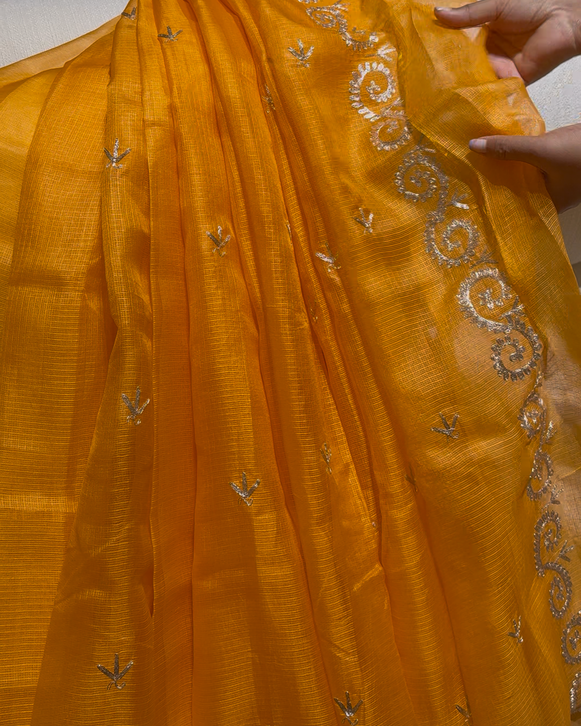 Kota Silk Pita Work Saree in Orange