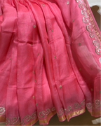 Kota Silk Pita Work Saree in Dark Blush