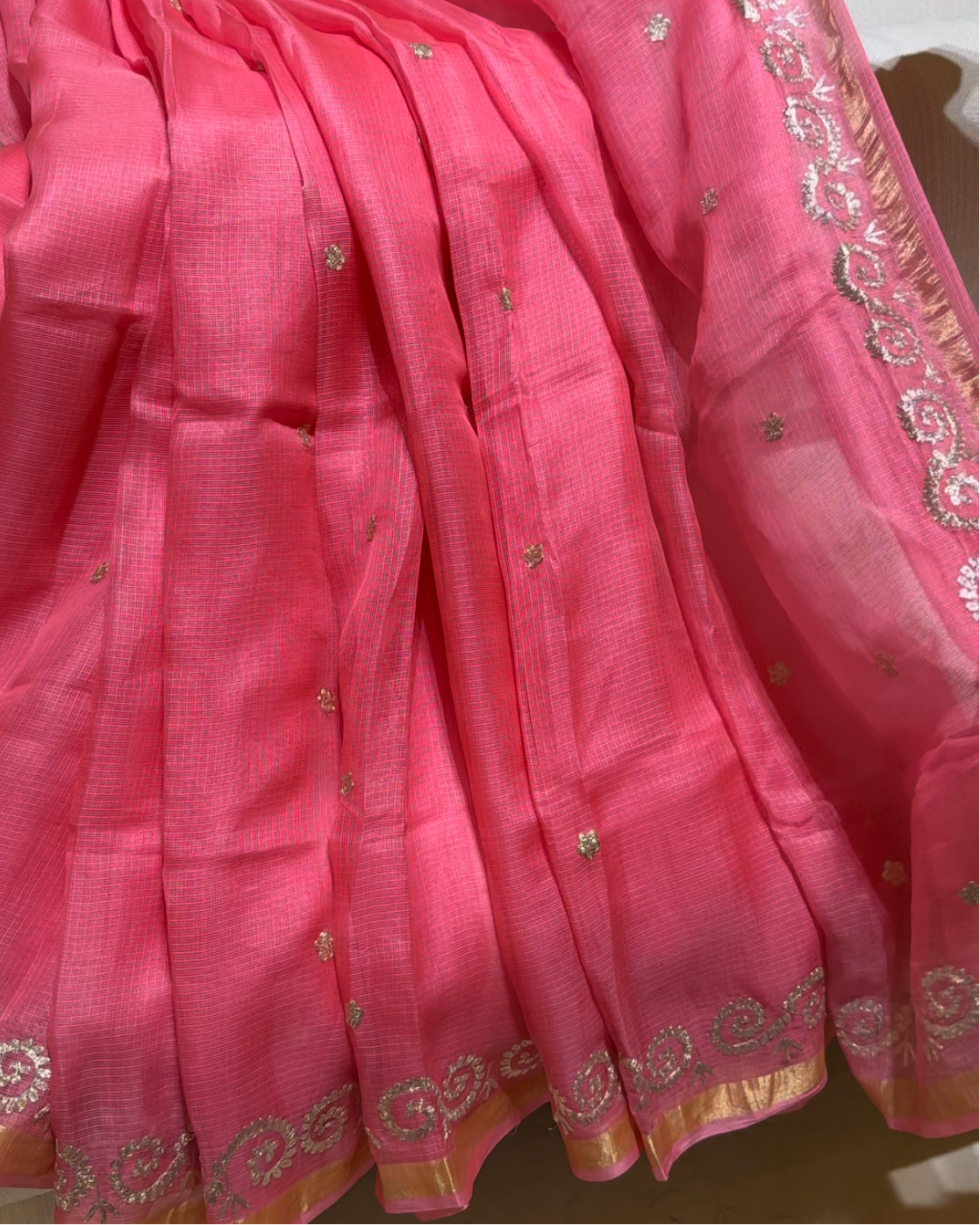 Kota Silk Pita Work Saree in Dark Blush