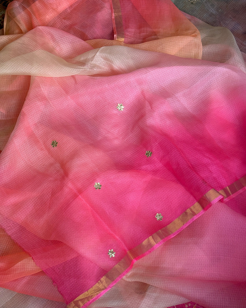 Shaded Kota Silk Gota Work Saree in Peach Pink