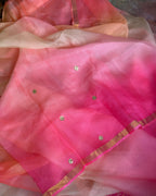 Peach Pink Gota Patti Kota Silk Saree 1, craft and fabric detail