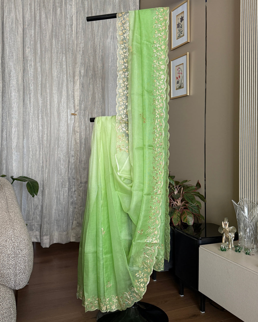 Shaded Kota Silk Gota Work Saree in Green