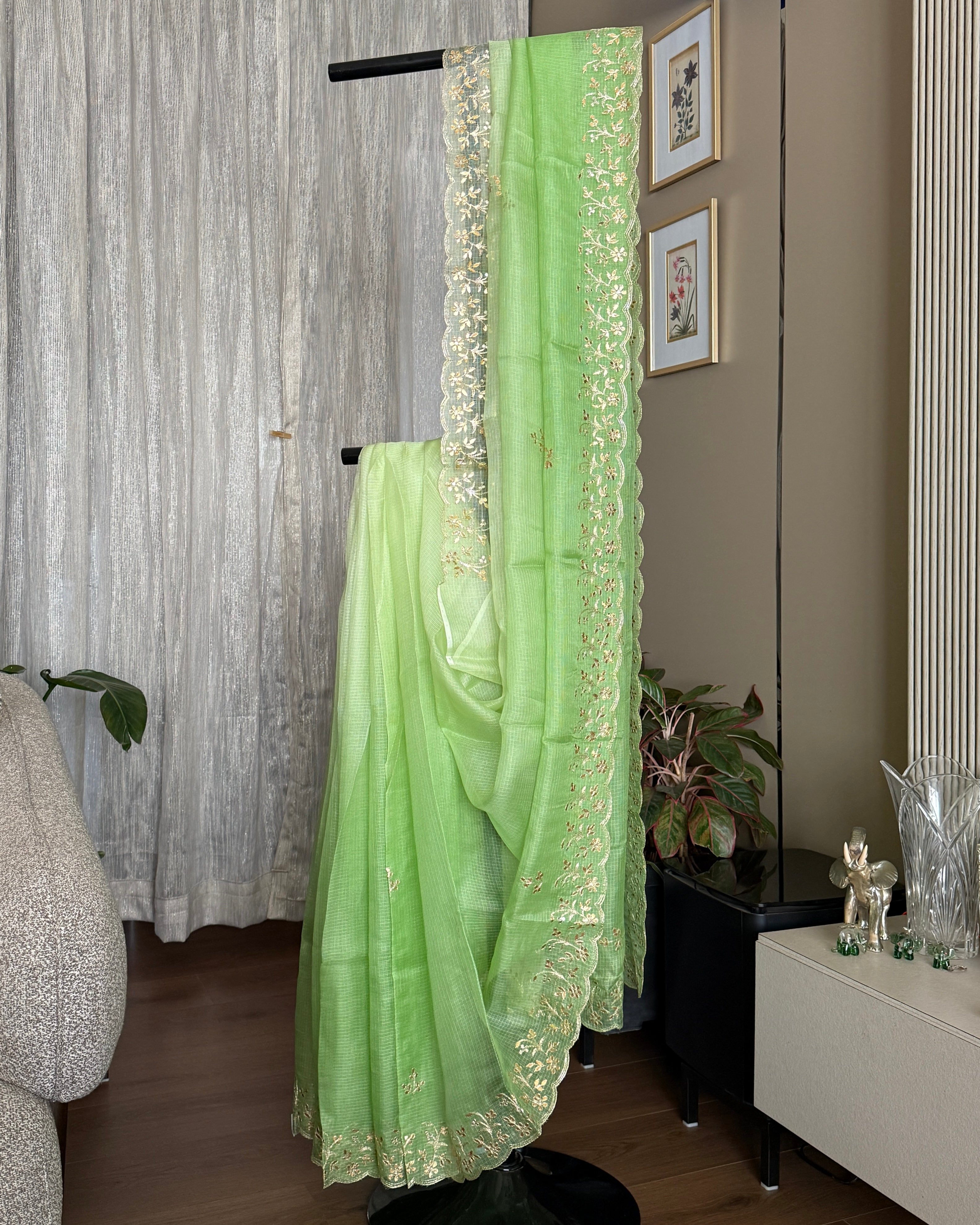 Shaded Kota Silk Gota Work Saree in Green