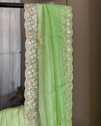 Shaded Kota Silk Gota Work Saree in Green