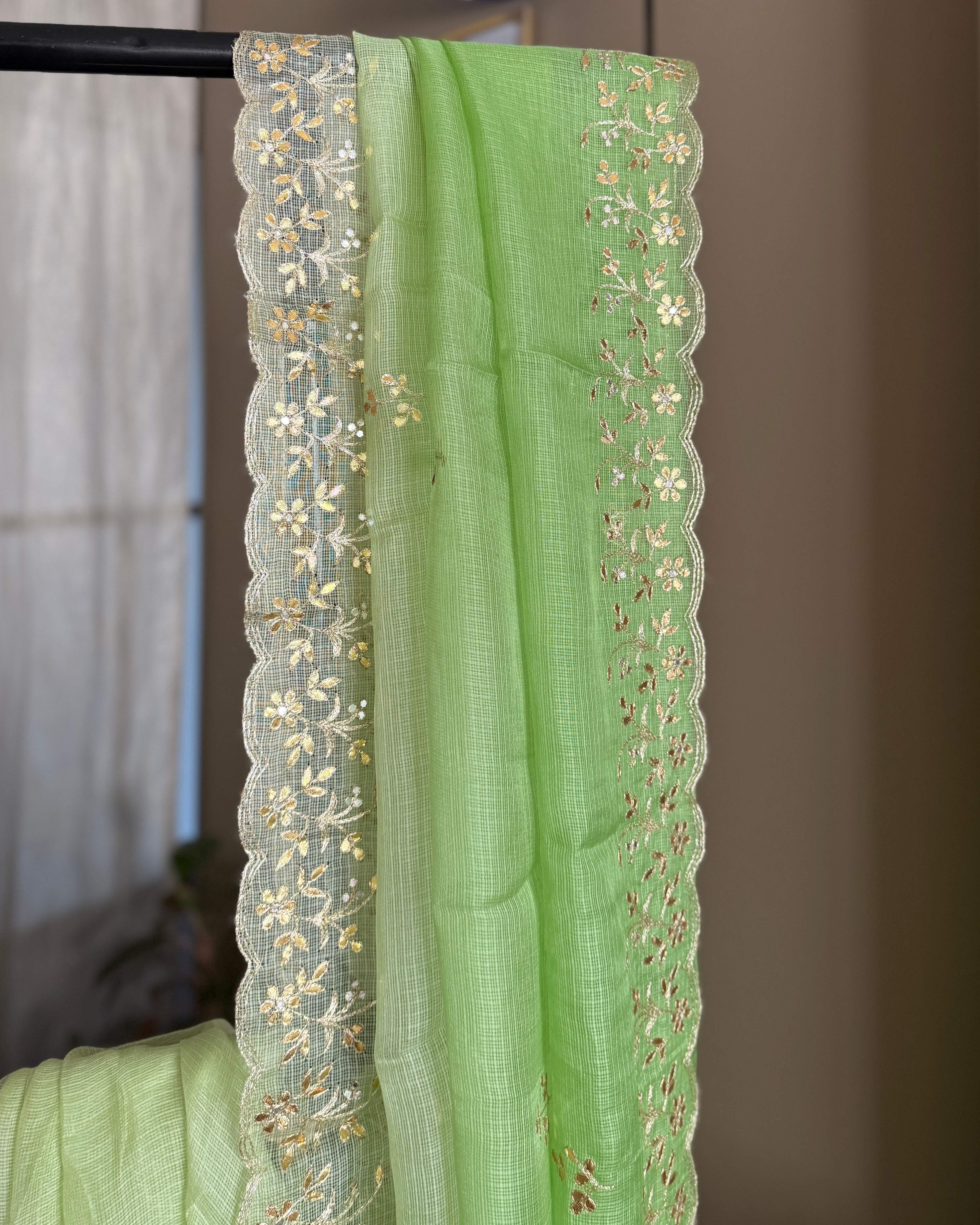 Shaded Kota Silk Gota Work Saree in Green