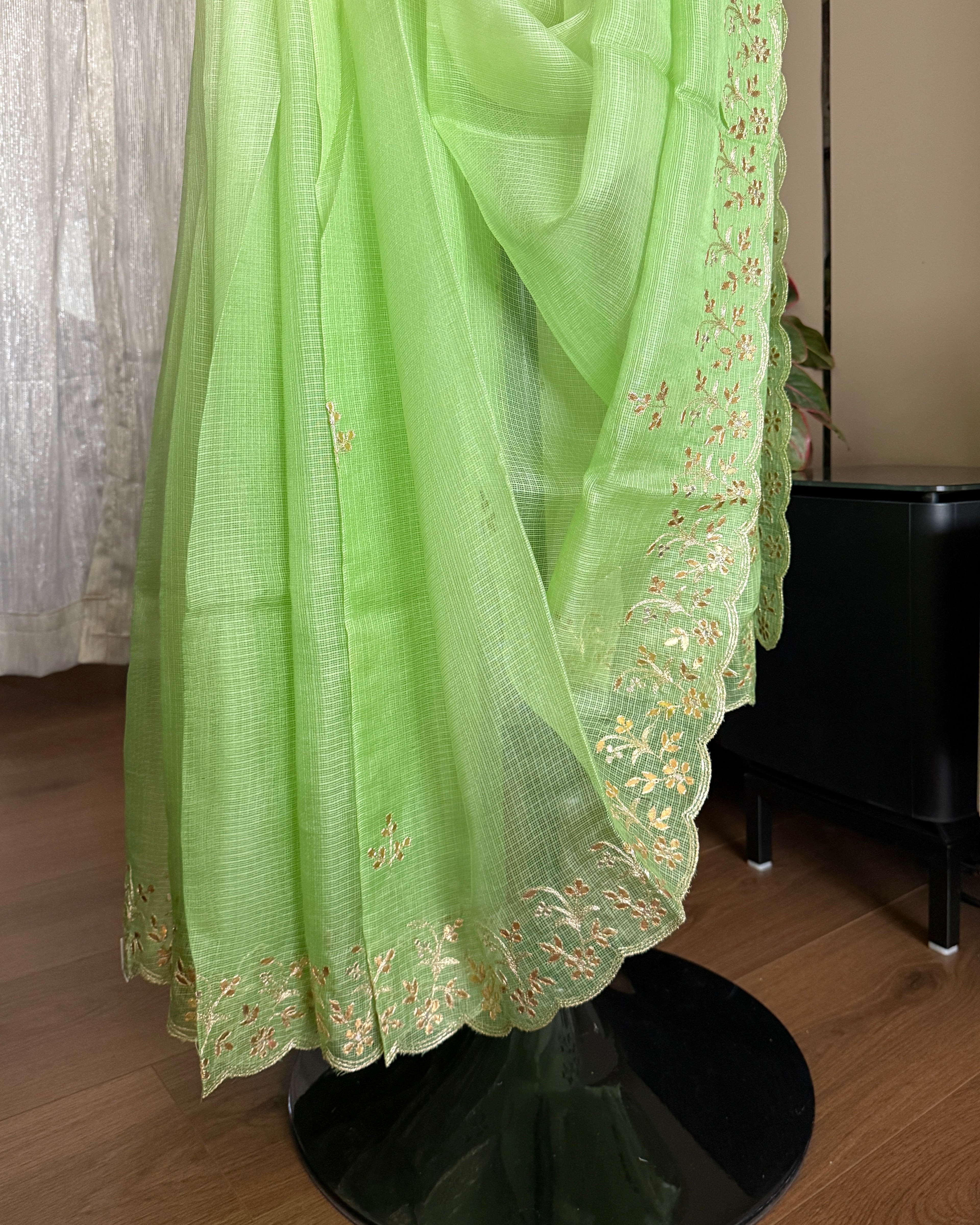 Shaded Kota Silk Gota Work Saree in Green
