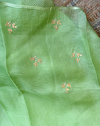 Green Gota Patti Kota Silk Saree, fabric close-up