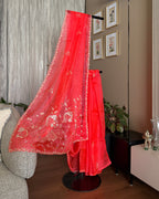 Kota Silk Embroidered Saree in Vermillion