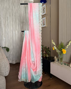 Shaded Kota Silk Gota Work Saree in Blue Pink