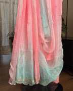 Shaded Kota Silk Gota Work Saree in Blue Pink