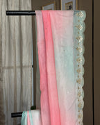 Shaded Kota Silk Gota Work Saree in Blue Pink