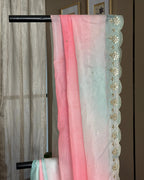 Blue Pink Gota Patti Kota Silk Saree, detail view