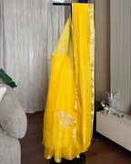 Kota Silk Hand Embroidered Saree in Yellow