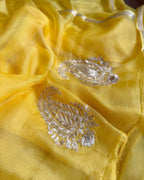Kota Silk Hand Embroidered Saree in Yellow