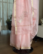Kota Silk Hand Embroidered Saree in Blush