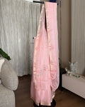 Kota Silk Hand Embroidered Saree in Blush