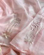 Kota Silk Hand Embroidered Saree in Blush