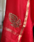 Kota Silk Hand Embroidered Saree in Red