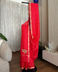 Kota Silk Hand Embroidered Saree in Red