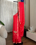 Kota Silk Hand Embroidered Saree in Red