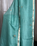 Kota Silk Hand Embroidered Saree in Teal