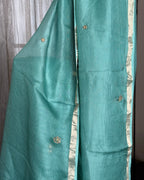 Teal Hand Embroidered Kota Silk Saree, craft and fabric detail