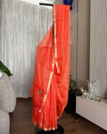Kota Silk Hand Embroidered Saree in Orange