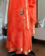 Kota Silk Hand Embroidered Saree in Orange