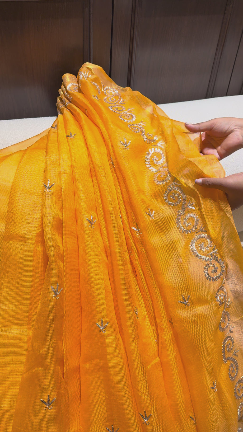 Kota Silk Pita Work Saree in Orange