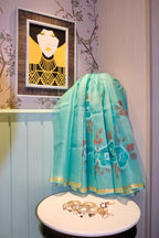 Kota Silk Handpainted Saree in Sea Green
