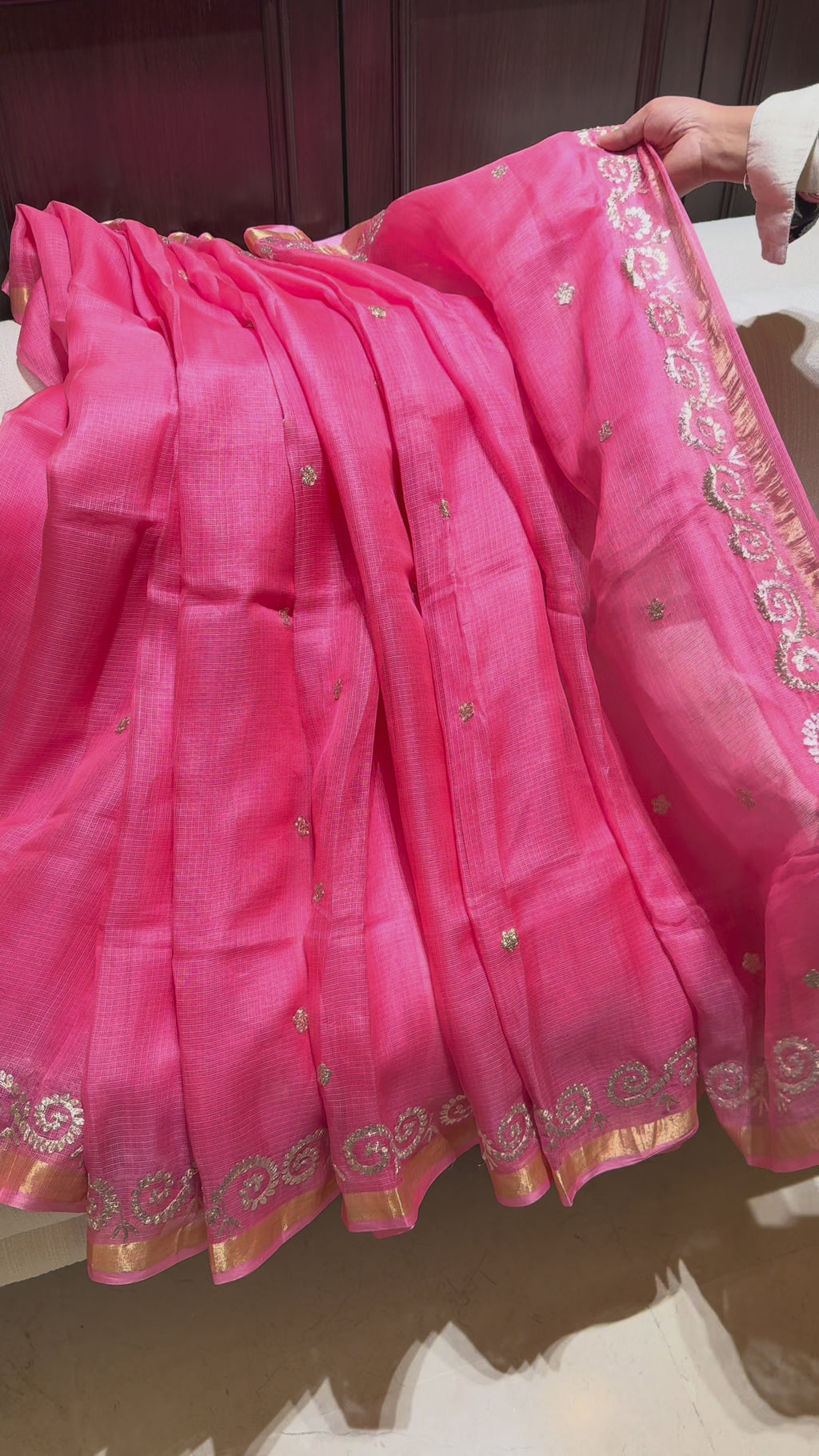 Kota Silk Pita Work Saree in Dark Blush